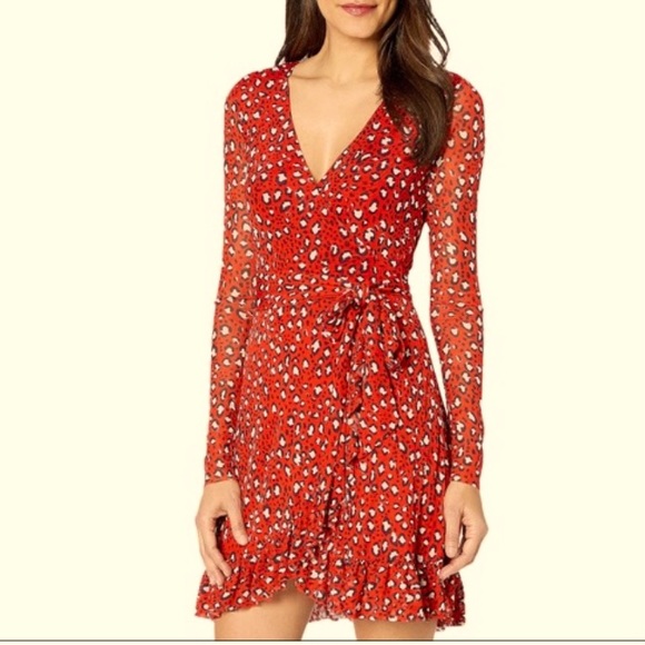 ✨⚡️💥Sanctuary Emma Cheetah Print Wrap Dress Red Xs - Picture 1 of 14